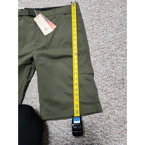 Prana Zion Mens Large Green Cargo Shorts Belted Stretch Hiking Gorpcore $65 NWT - Picture 6 of 14